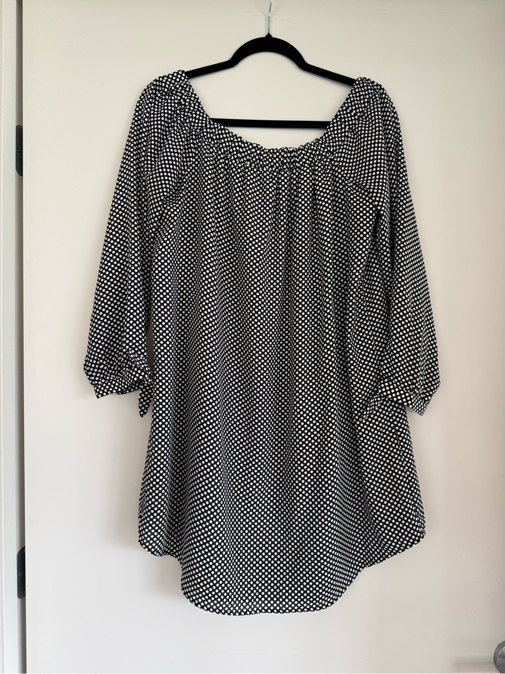 Express Black & White Polka Dot Off-the-Shoulder Dress | Size Large